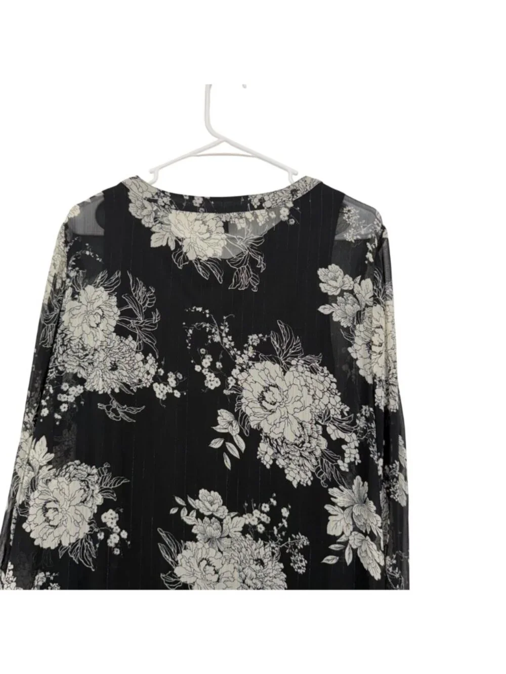 Roz & Ali Black Floral Metalic Sheer Tunic Blouse W/ Lined Tank Top Woman SZ 1X